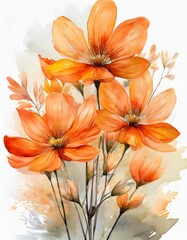 Fototapeta premium Orange flowers watercolor painting