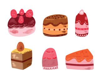 Collection of Watercolor Sweet Cake Vector Elements
