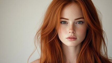 Fototapeta premium Freckled Redhead Girl with Thoughtful Expression