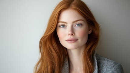Naklejka premium Natural Beauty of a Freckled Girl with Red Hair
