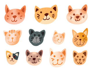Sticker set of different cat watercolor illustration Vector Elements