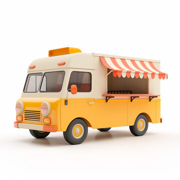 cute 3d food truck isolated on white