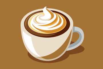 A rich cappuccino served in a white cup, featuring beautiful latte art on the foam, perfect for coffee shops, baristas, and café menus.