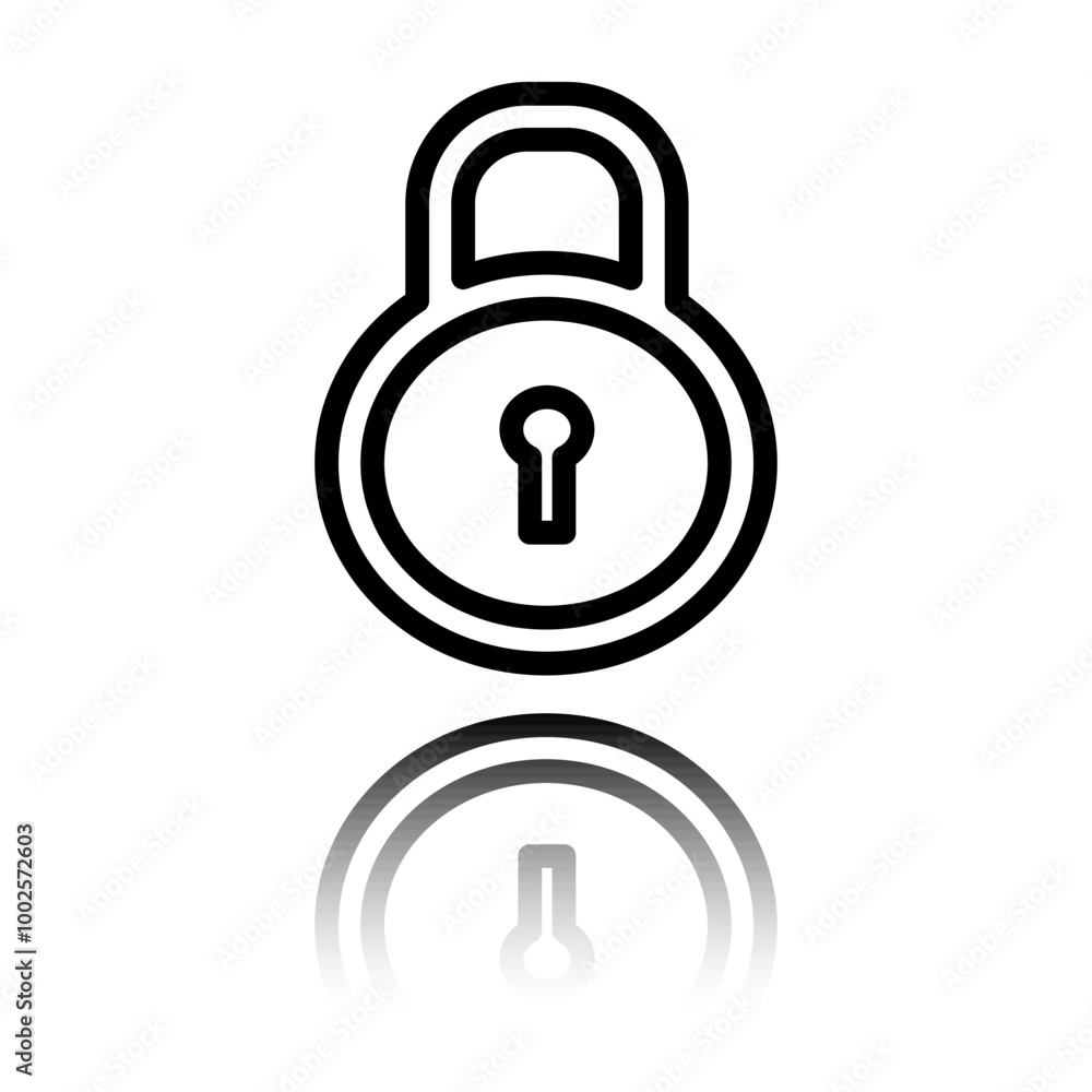 Poster lock vector simple icon. flat design. black icon with mirror reflection. white background
