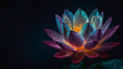 Fototapeta premium Lotus flower on the right against a dark background