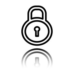 Lock vector simple icon. Flat design. Black icon with mirror reflection. White background