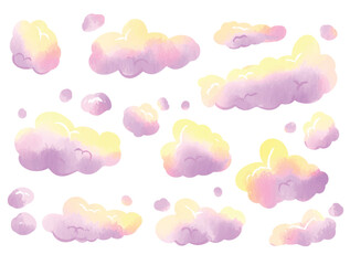 Obraz premium Collection of Watercolor Purle and Yellow Cloud Vector Elements