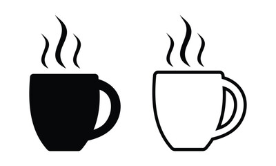 coffee mug icon. hot coffee or tea cup symbol with steam sign. transparent png and vector illustration.