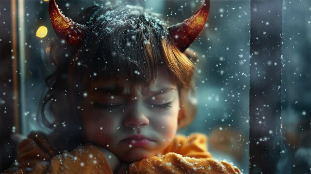  A little boy with glowing horns at the window