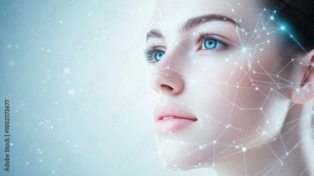 Leinwandbilder abstract diagram of skincare procedures with lines and dots creating a futuristic facial representat