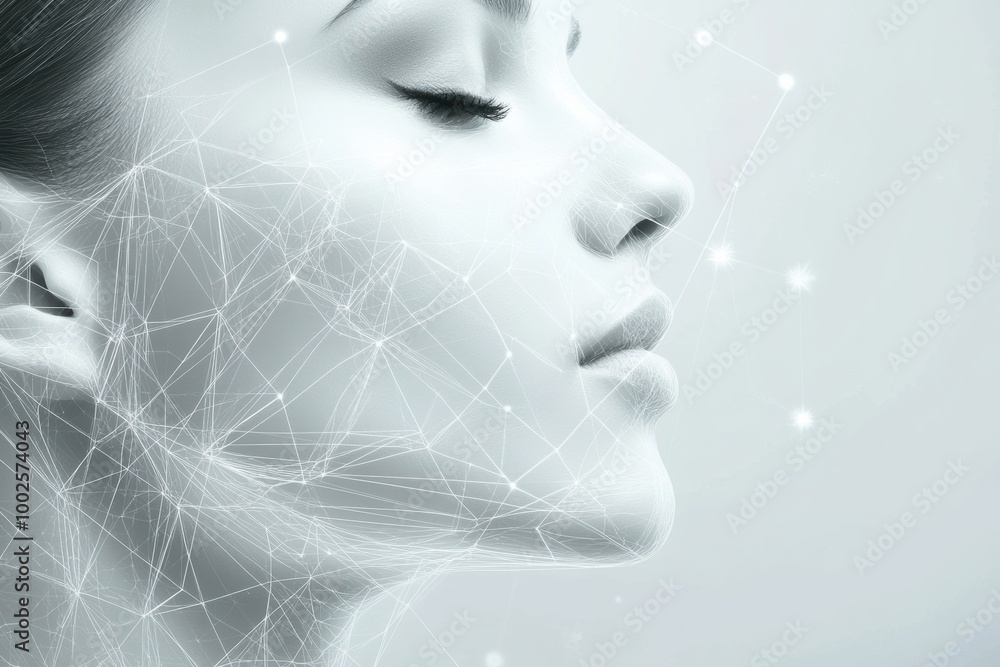 Poster abstract diagram illustrating skincare procedures with connecting lines and dots, showcasing a tranq