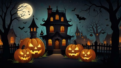 Fototapeta premium halloween background with pumpkin and bats