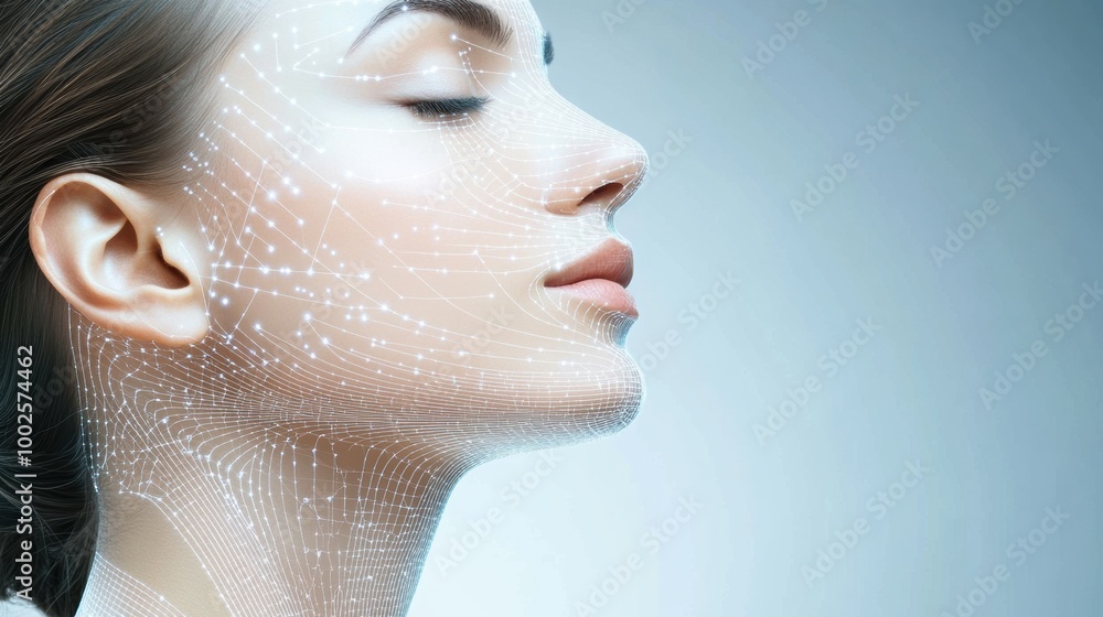 Fototapete abstract lines and dots create a contemporary skincare procedure diagram with a close-up of a serene