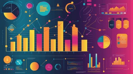 Obraz premium Creative business infographic featuring a growth chart with increasing revenue stats, vibrant colors, and simple graphics.