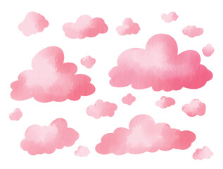Collection of Watercolor Pink Cloud Vector Elements