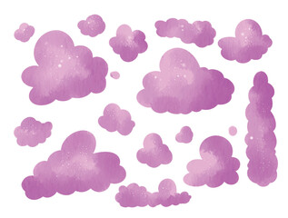 Collection of Watercolor Purple Cloud Vector Elements