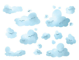 Collection of Watercolor Blue Cloud Vector Elements