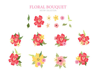 Collection of Florals Bouquet and Leaves Vector Elements