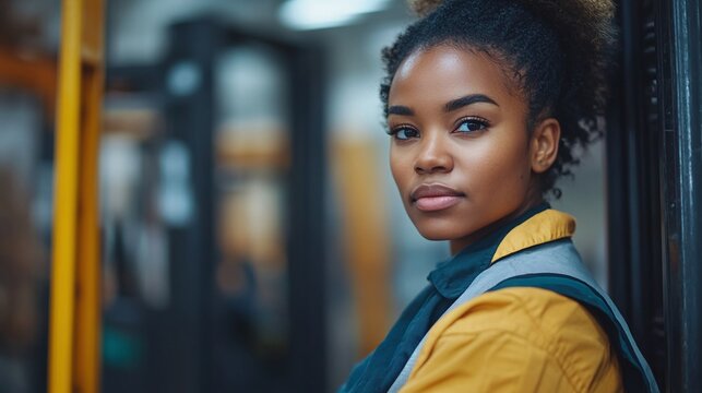 african american woman forklift driver in a factory warehouse, breaking gender stereotypes by working in a masculine job, highlighting empowerment and equality, celebrating international women's day
