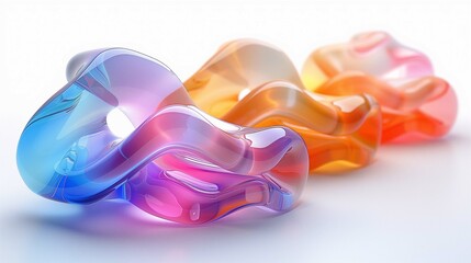 Fototapeta premium Curved gradient transparent artwork of glass 3d rendering image. Creative ornamental detail of translucent plastic background wallpaper colorful realistic. Abstract concept idea