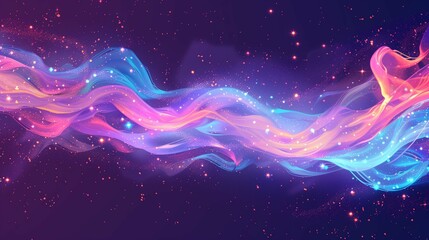 Obraz premium Sparkling smoke flow floating in starry sky background image. Deep cosmos beauty 3d illustration wallpaper picture backdrop. Outer space concept for business presentation corporate