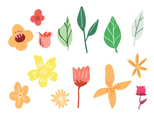 Collection of Yellow Flower Florals and Leaves Vector Elements