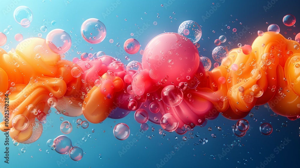 Poster paint flow and clear air bubbles under water 3d rendering image. pigment explosion abstract composit