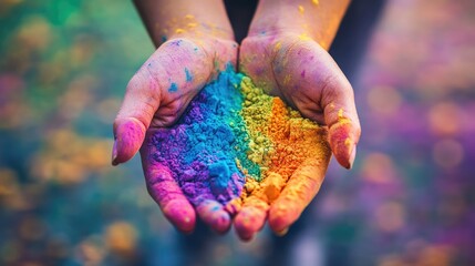 Hands Holding Colorful Powder in Vibrant Display