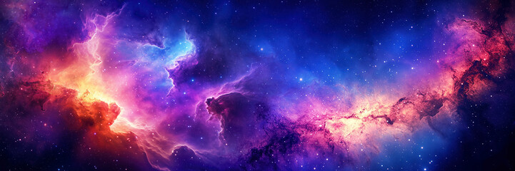 Space scene with planets, stars and galaxies. Panorama.	