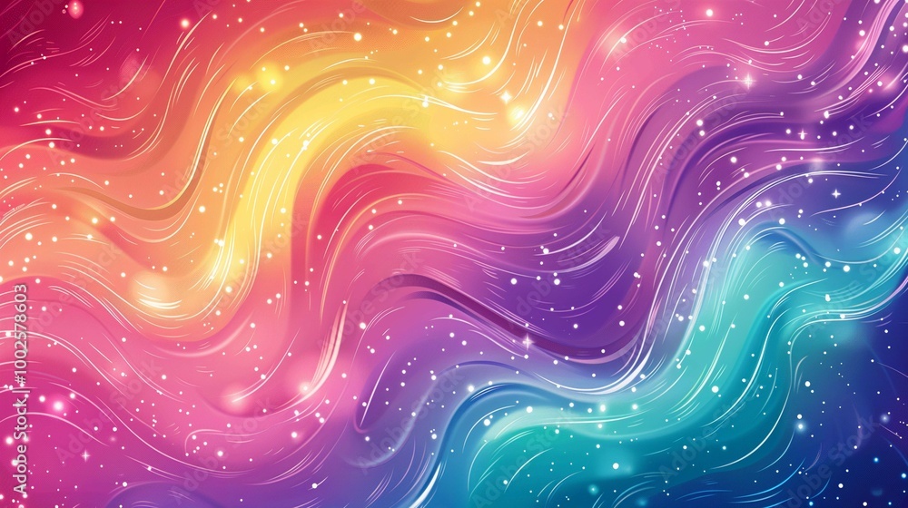 Poster dreamlike gradient pattern with waves background image. curved flows composition 2d illustration wal