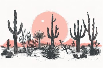 Arizona vector artwork, Seamless pattern vector summer cactus on desert mix with beautiful blooming succulents flower for fashion fabric and all prints on pink background.