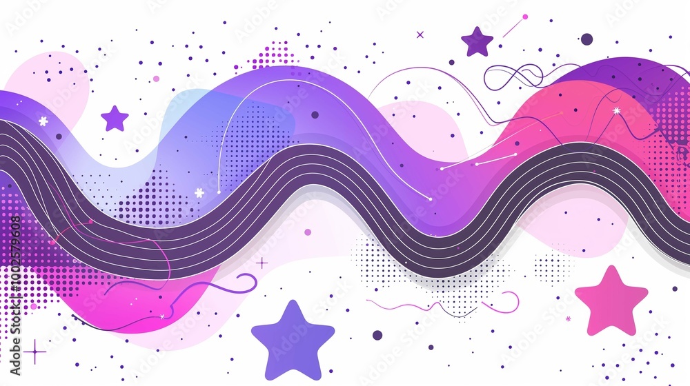Poster dynamic waves and playful star patterns background image. fantasy movement and energy 2d illustratio