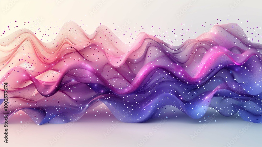Poster dynamic fluid waves with glitter background image. abstract space scene 3d illustration wallpaper pi