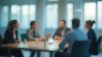 Blurred image of a business meeting of a group of businessmen at the negotiation table