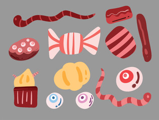 Cute hand drawn candy Halloween illustration Vector element collection