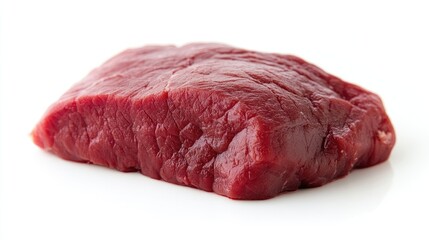 Fototapeta premium A raw horse meat fillet placed on a white background, focusing on its freshness and quality, perfect for specialized meat markets or culinary concepts.
