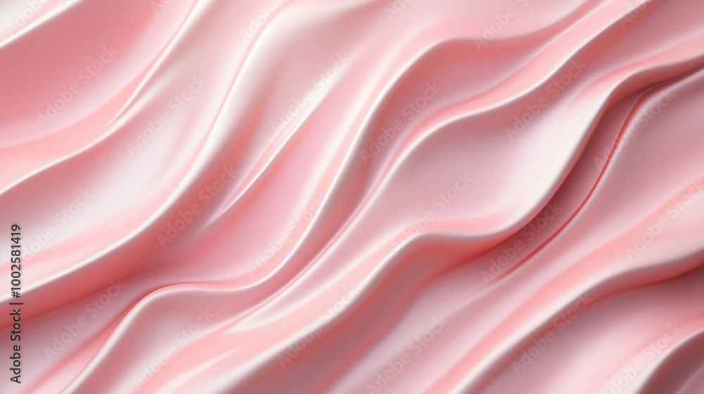 Poster soft pink satin fabric draping elegantly with gentle waves, capturing light and texture in a delicat