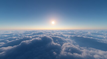 Naklejka premium A serene morning above scattered clouds, with a vivid blue sky