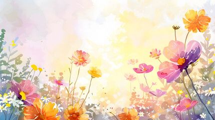 Obraz premium Sunshine and Flowers Frame Background watercolor