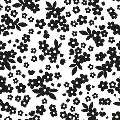 Fototapeta premium Black and white seamless pattern. Hand drawn illustration. Silhouette of stylized different abstract flowers