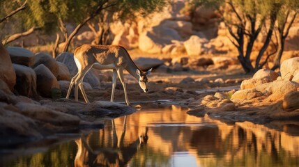 Antelope Drinking from a Desert Stream