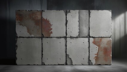 Grungy, textured brick wall with a small hole, aged and weathered with a vintage, rough surface