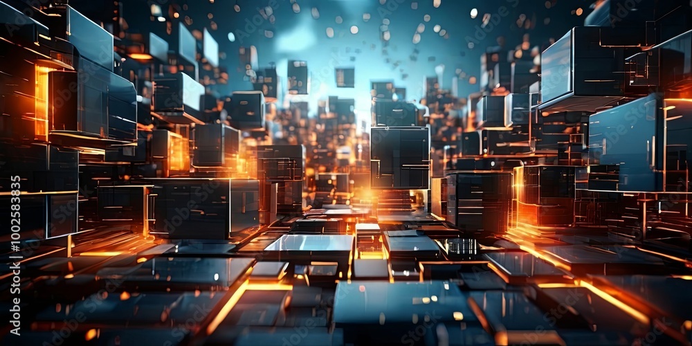 Poster A cityscape with many blocks of different sizes and colors