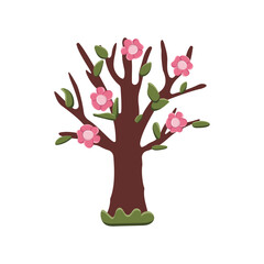 Four seasons tree - spring, summer, autumn, winter on white background. Vector illustration in flat cartoon style