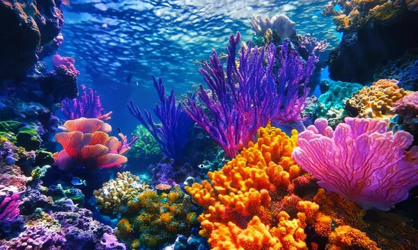 Heatmap of a coral reef, with vibrant colors indicating areas of healthy coral and cooler tones showing regions under stress or damage. . Video