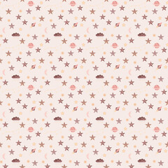 Wallpaper space seamless pattern for kids, children. Galaxy background  with rocket, planet, star