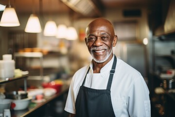 Fototapeta premium Smiling portrait of a senior male chef in professional kitchen