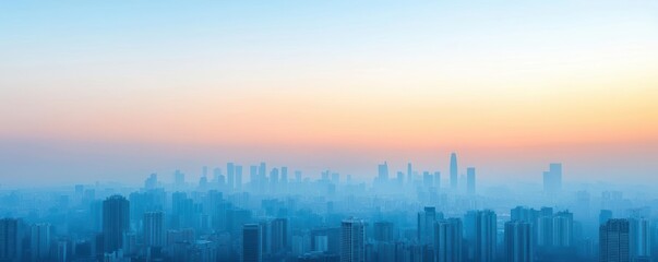 Fototapeta premium Smog-filled sky gradually transforming into a clear blue as renewable energy sources emerge on the horizon, air pollution, pollution control and green energy transition