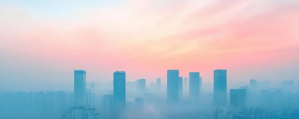 Fototapeta premium Smog-filled sky gradually transforming into a clear blue as renewable energy sources emerge on the horizon, air pollution, pollution control and green energy transition