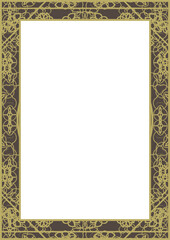 Multicolored style frame in A4 format. Elegant ornament with gold elements. Version 3. Vector illustration